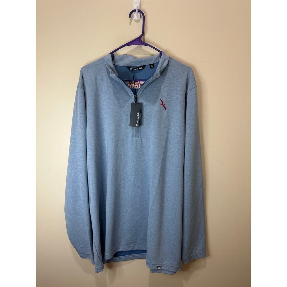 Travis Mathew NWT Coveside 1/4 Zip Blue Sz XXL With Logo Shearwater Health - Picture 3 of 7